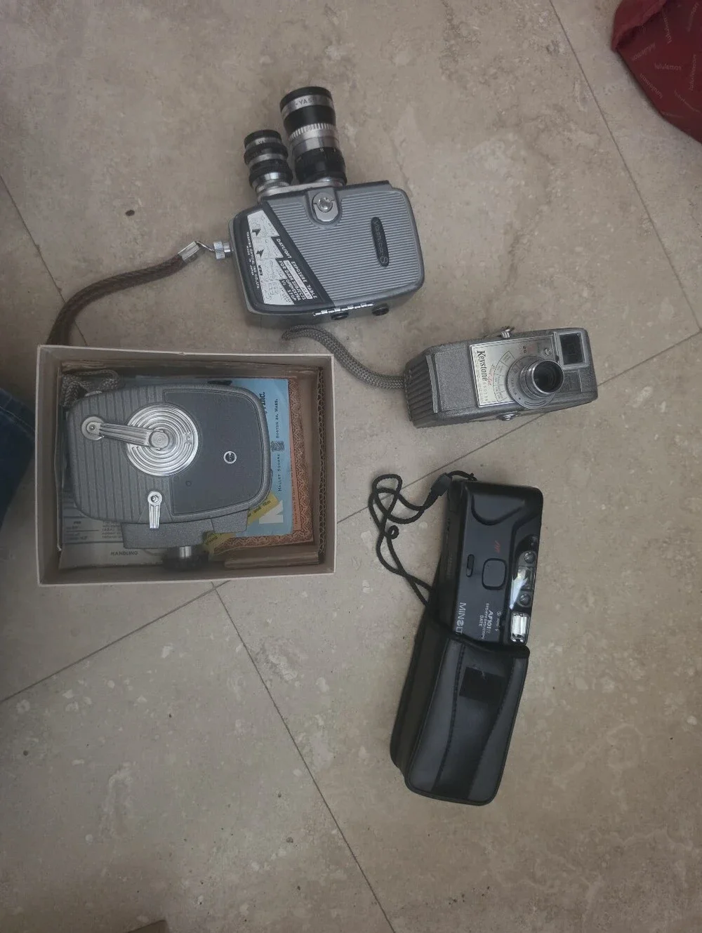 Vintage Silver & Black Movie Camera and Film Camera Bundle